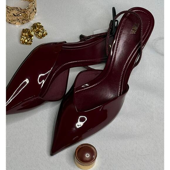 LEATHER SLINGBACK HEELS - Burgundy Red | ZARA United States Zara Burgundy Patent Slingback Heels Pointed Toe NWT main image 1